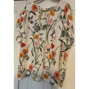 Loft‎ White Orange Multicolor Colorful Floral Blouse Plus Size 26